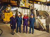 A09 - First metal tapping (From left Slovalco CEO Stefan Tesak, Production director Jan Varsa, Hydro Aluminium advisor Bjorn Furseth, Electrolysis manager Milos Koniar)
